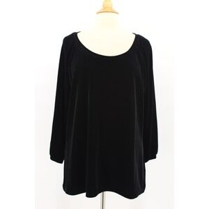J. Jill Womens Stretch Velvet‎ Tunic XL Black 3/4 Sleeve Minimalist Modest